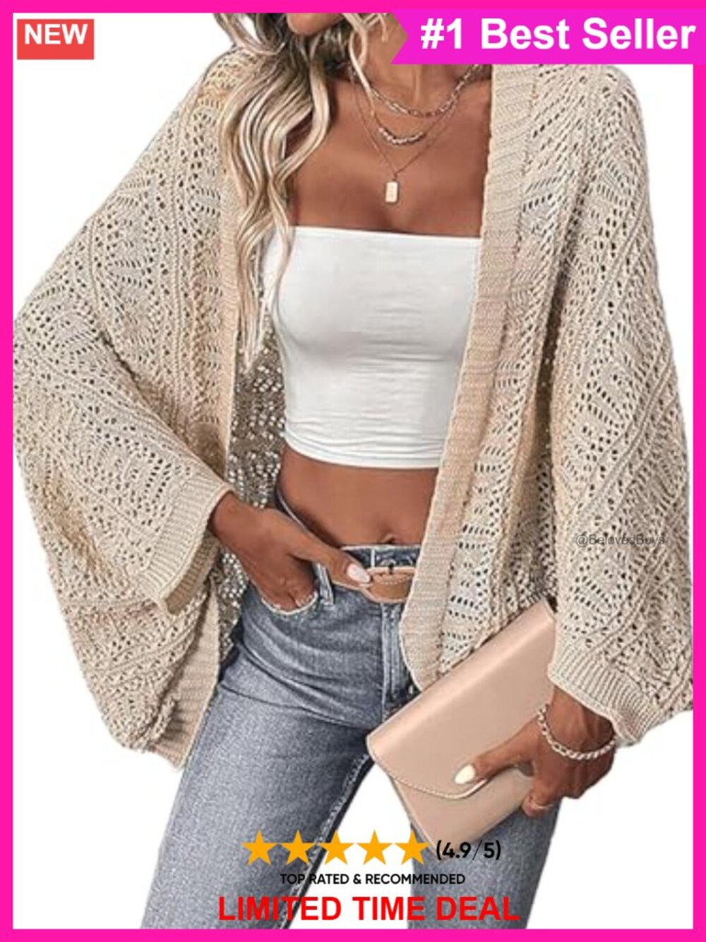 Crochet Dolman Sleeve Open Front Long Cardigan Lightweight Knit